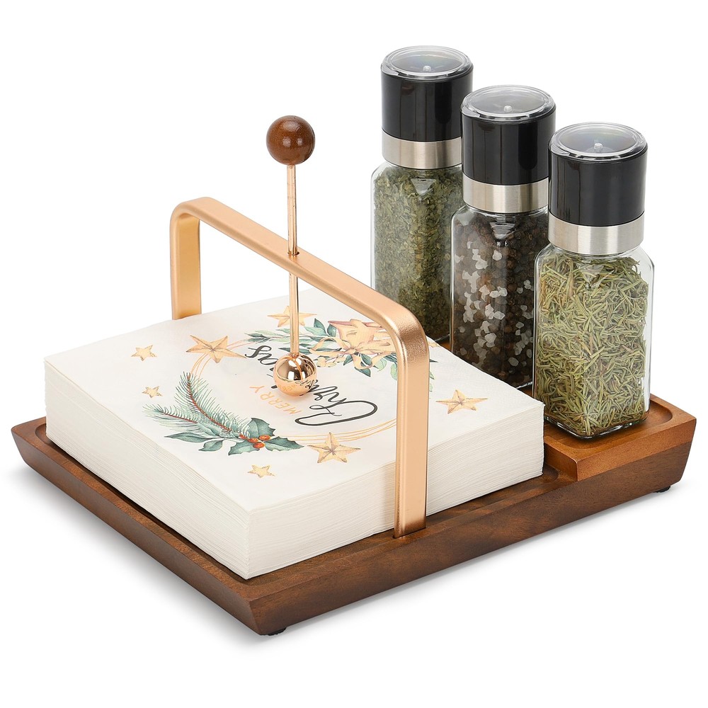 Wooden Napkin Holder for Table, Dinner Napkin Holder for Square Paper, Salt B...