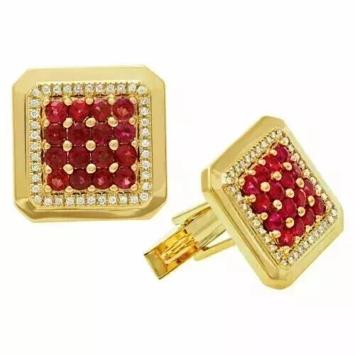 2Ct Round Lab Created Red Garnet Men's Wedding Cufflinks 14K Yellow Gold Plated