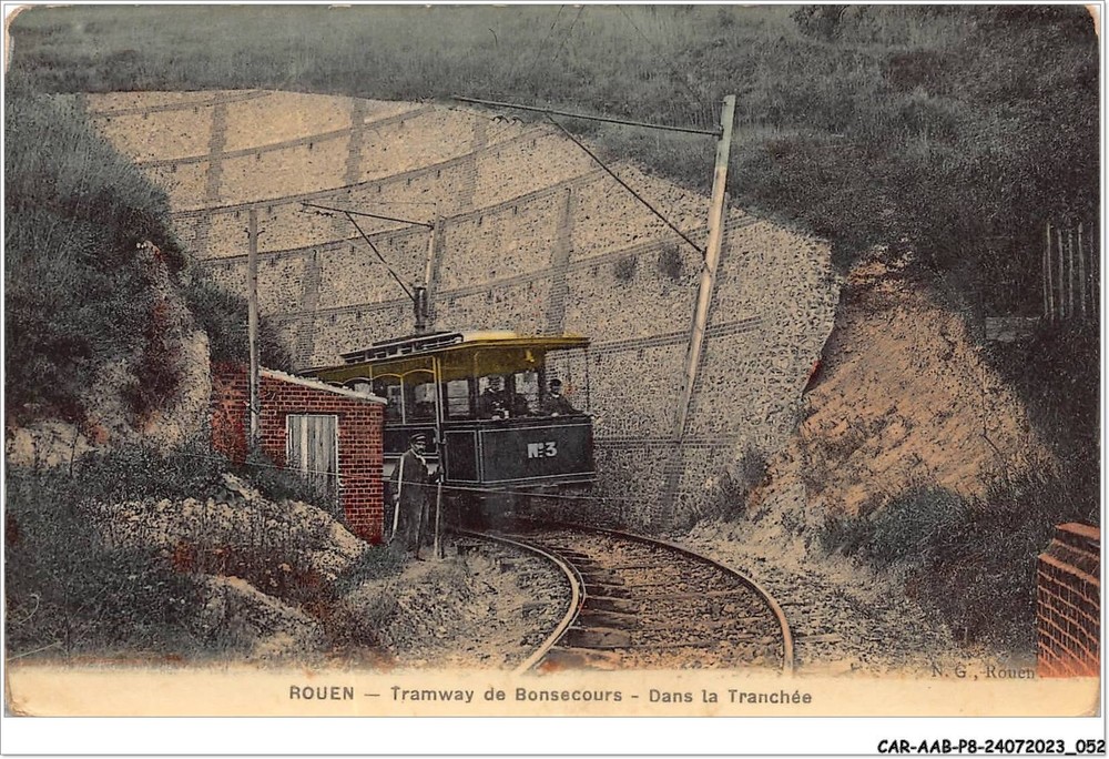 CAR-AABP8-76-0599 - Rouen Bonsecours Tram in Trench - Vintage Tramway Scene