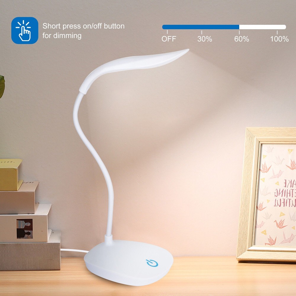 USB LED Desk Light Dimmable Bedside Reading Lamp Rechargeable Touch Control US