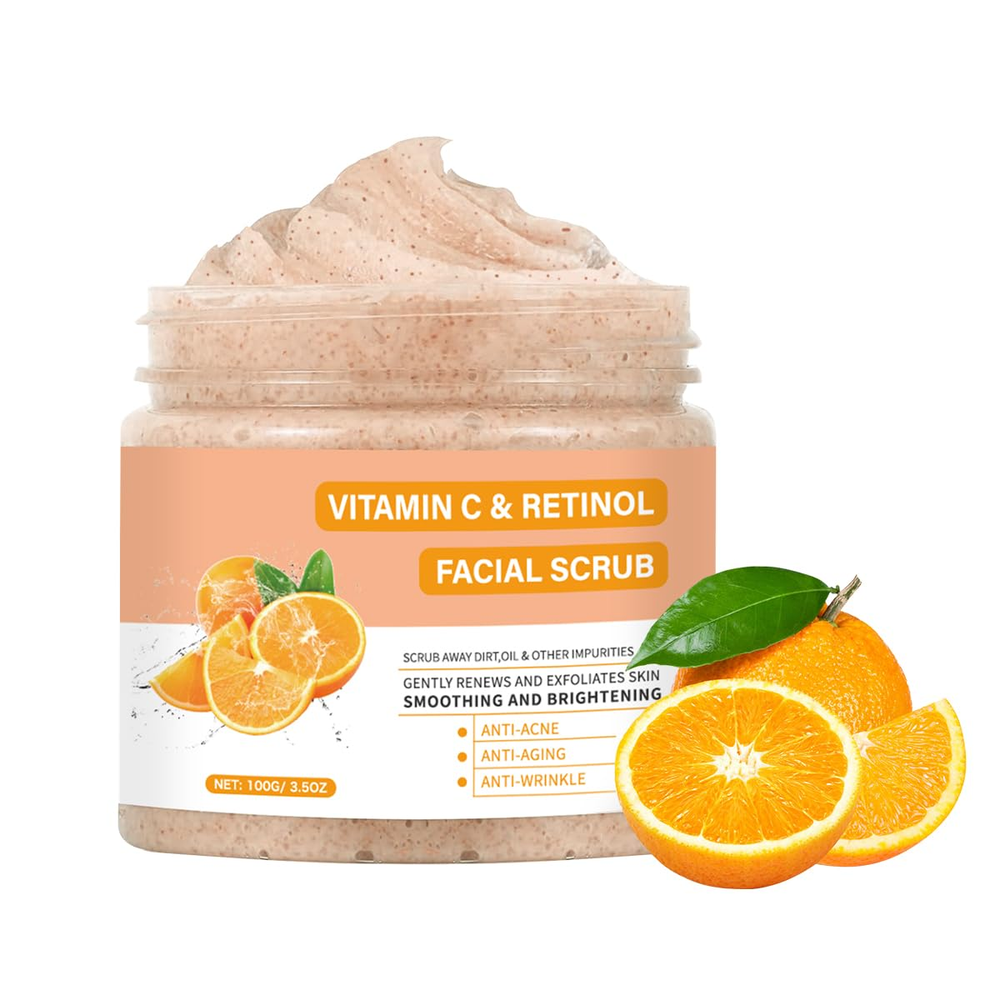 Vitamin C Face Scrub with Retinol - Exfoliating Cleanser for Women & Men