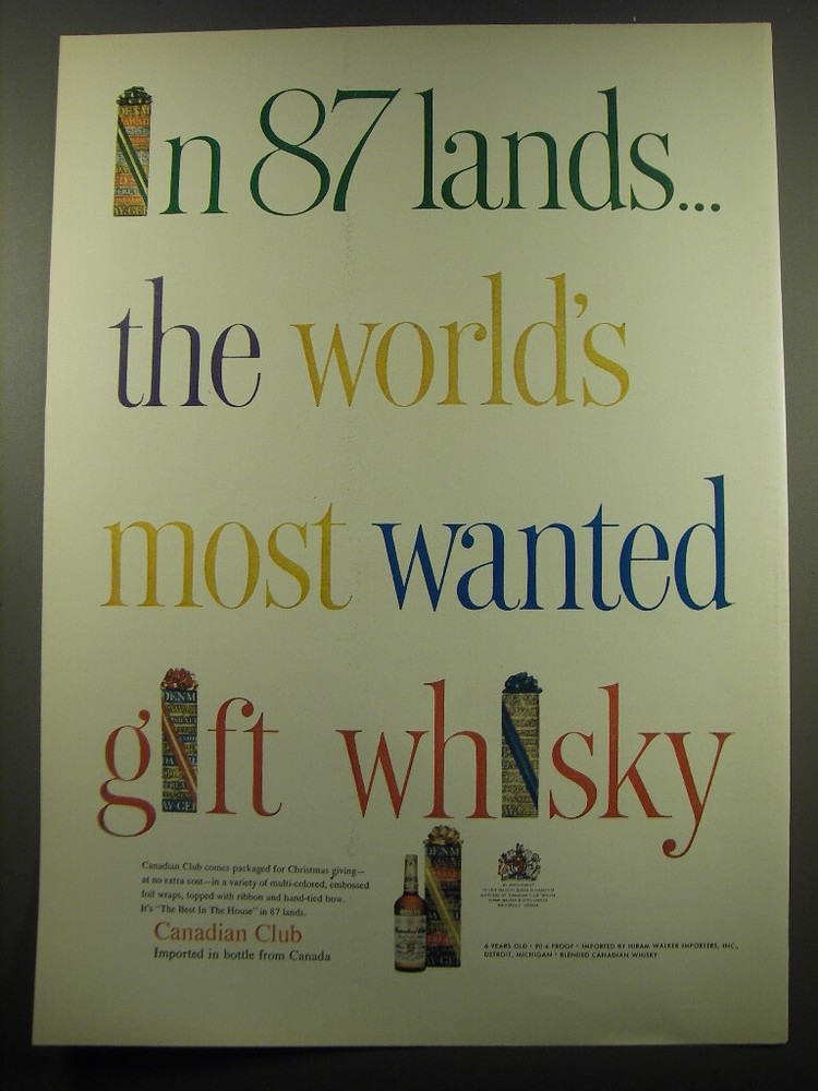 1960 Canadian Club Whisky Ad - In 87 lands.. The world's most wanted gift whisky-image