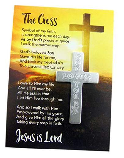 God Loves You Metal Pocket Cross with Holy Card Gift Set, 10 of Each