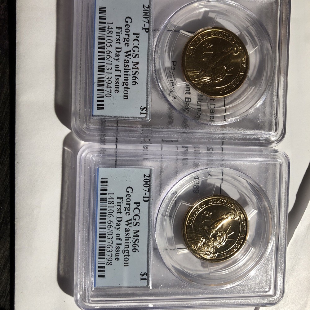 2007 P&D GEORGE WASHINGTON PCGS MS66 FIRST DAY BUSINESS STRIKE 2-COIN DOLLAR SET