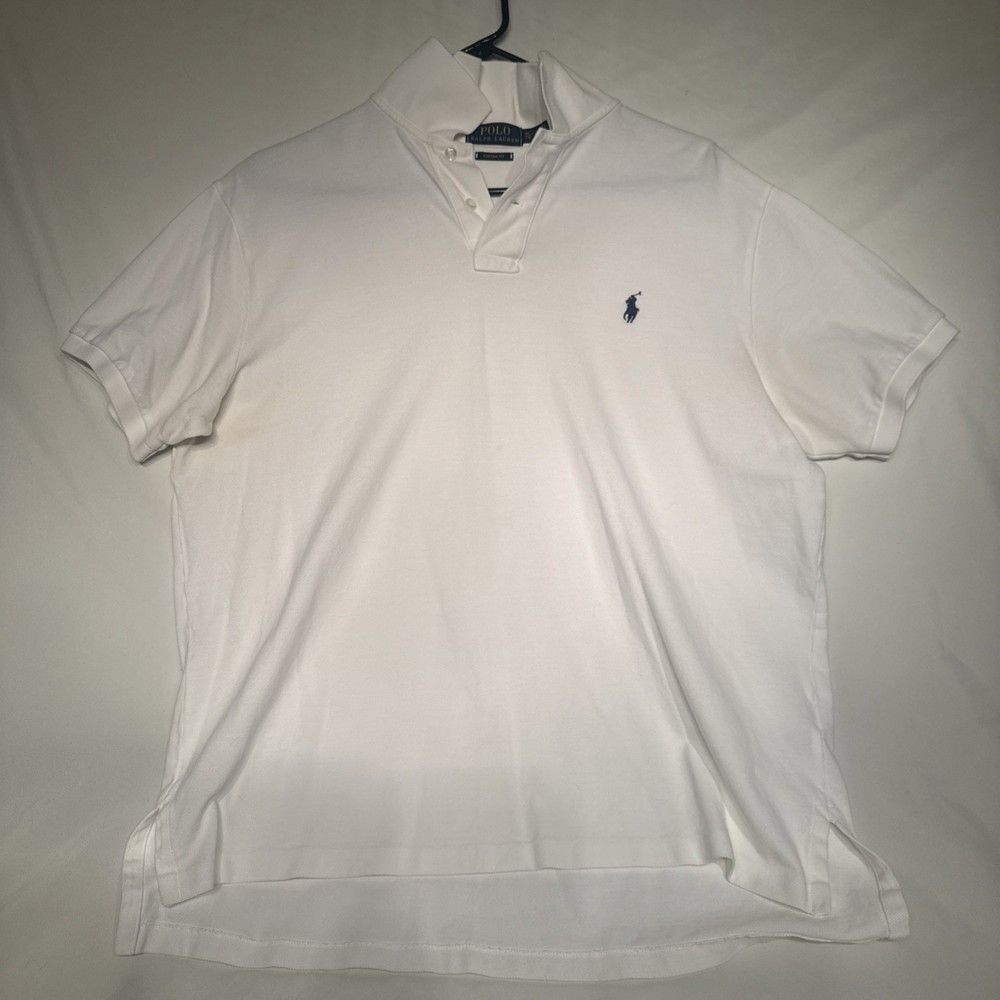 Polo Ralph Lauren Mens White T-Shirt Collared Buttons Short Sleeve Size X Large