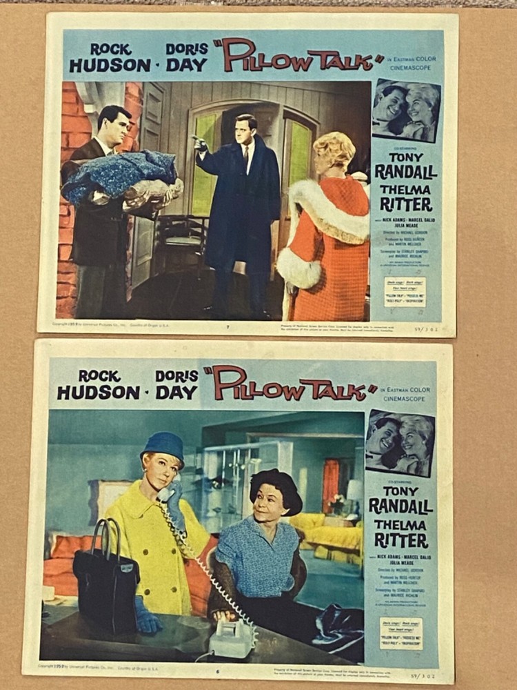 PILLOW TALK ‘59 DORIS DAY ROCK HUDSON TONY RANDALL TWO LOBBY CARDS