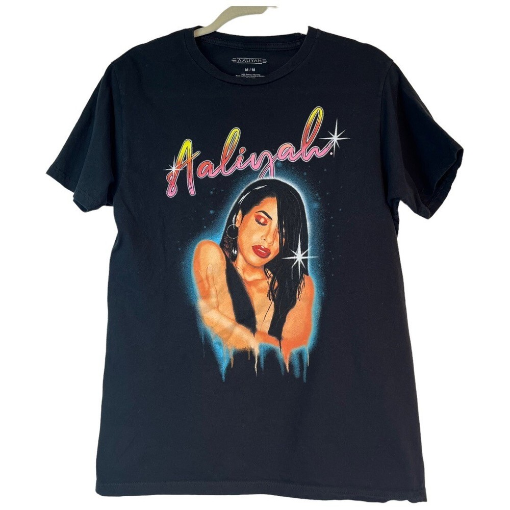 Aaliyah Adult Graphic Tee Shirt Size Medium Black Band Concert Singer Streetwear-image