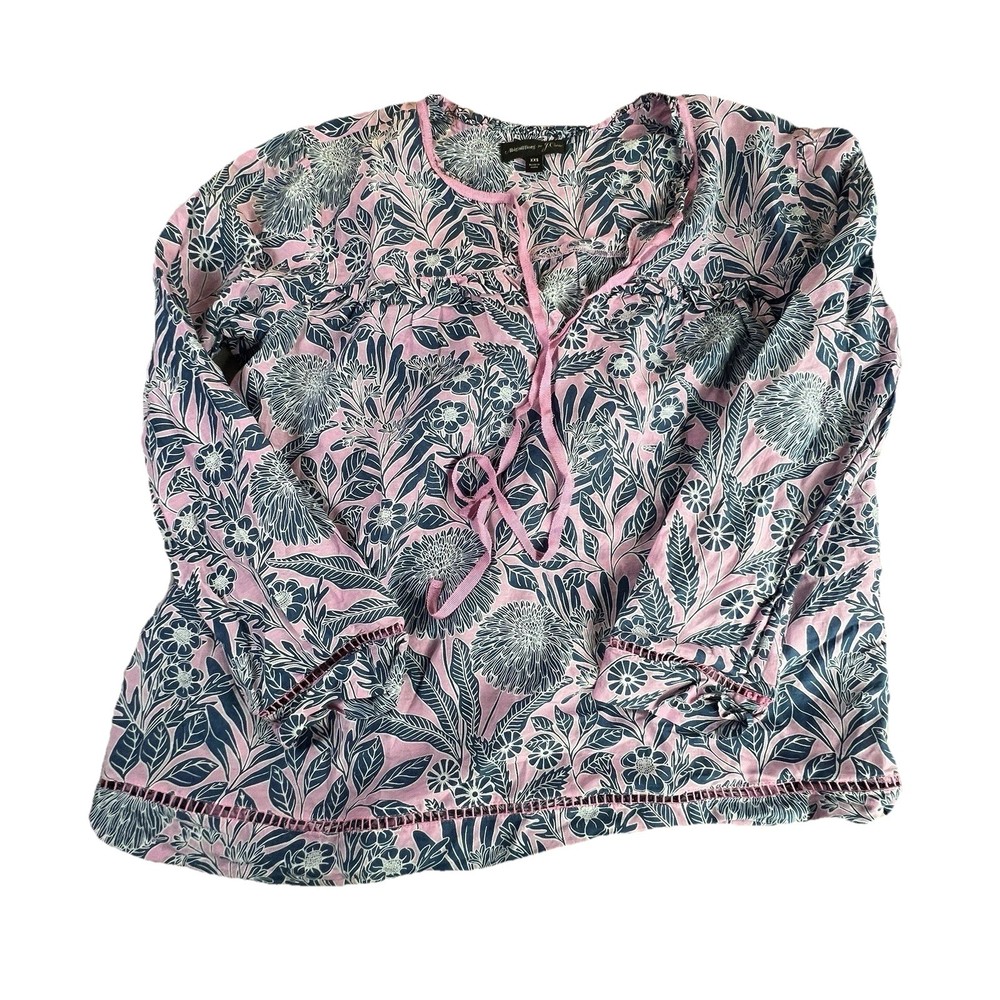 Abigail Borg J. Crew Tropical Cotton Silk Blend Peasant Top Pink Blue Size XXS-image