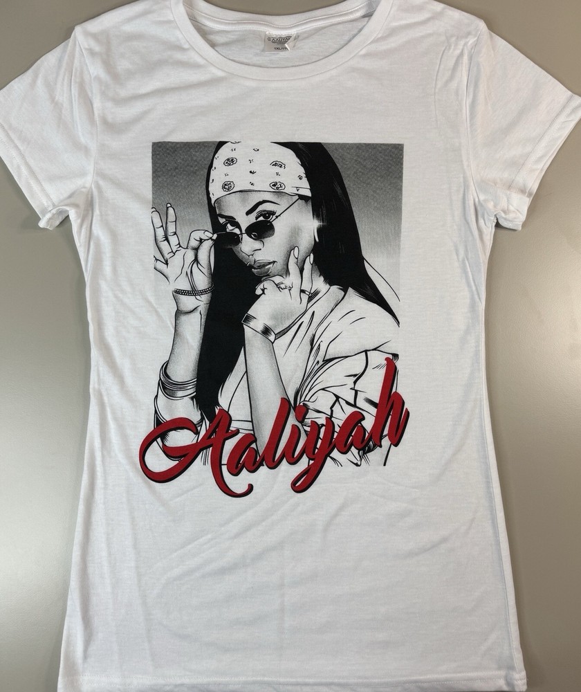 Aaliyah Womens T-Shirt Size 1X White Short Sleeve 90s Hip Hop R&B Plus Babydoll-image
