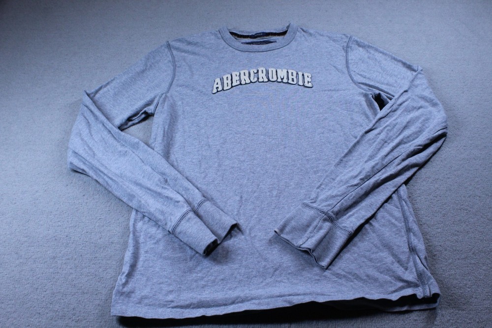 Abercrombie & Fitch T Shirt Mens Medium Gray Muscle Long Sleeve Logo Tee-image