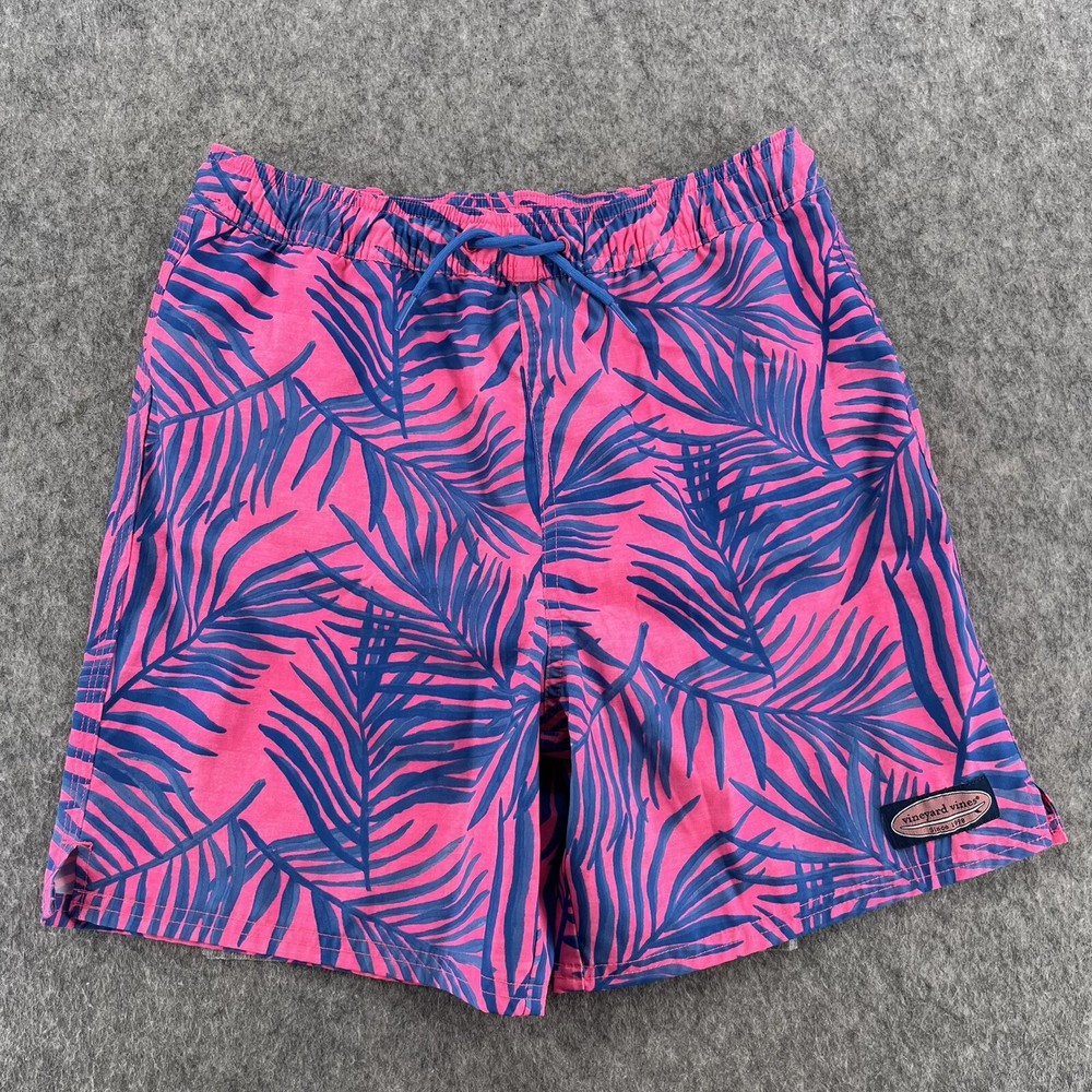 Vineyard Vines Youth Pink Tropical Pull On Swim Trunks Size L