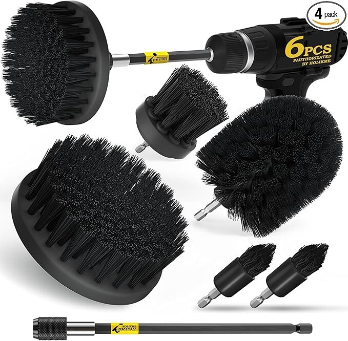 6-Pack Drill Brush Power Scrubber Set - All-Purpose Cleaning Brushes