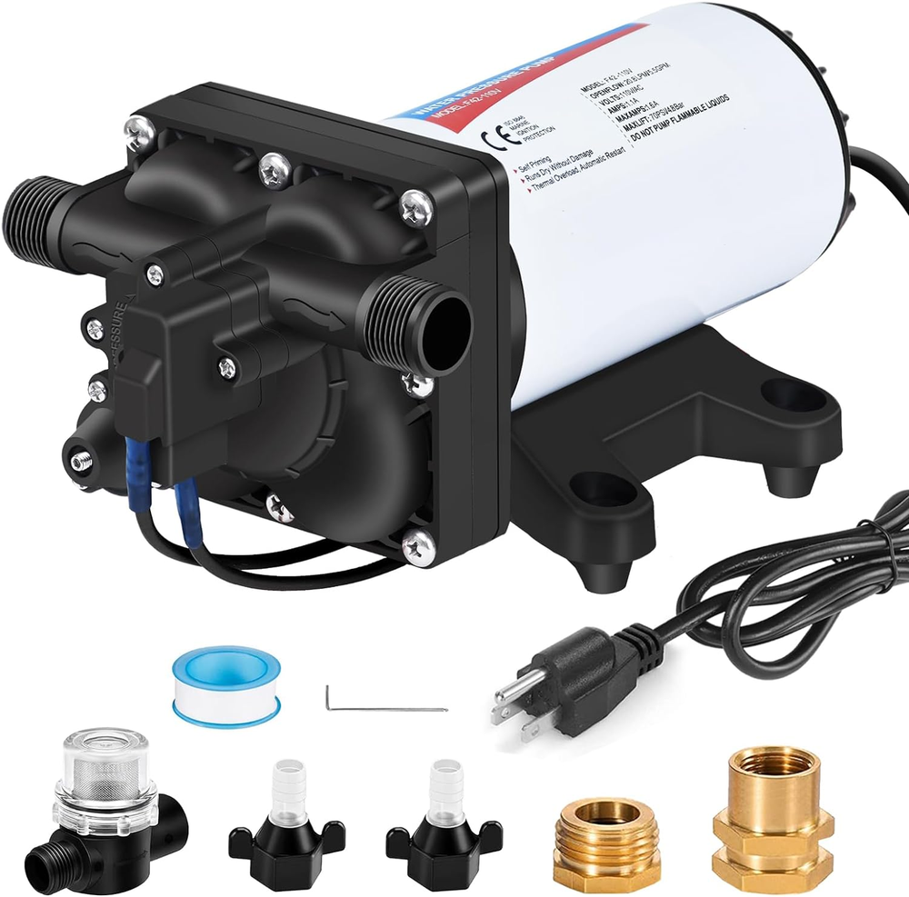 Electric Water Transfer Pump 110V AC 5.5GPM 70PSI, 110Volt Water Pressure Diaphr