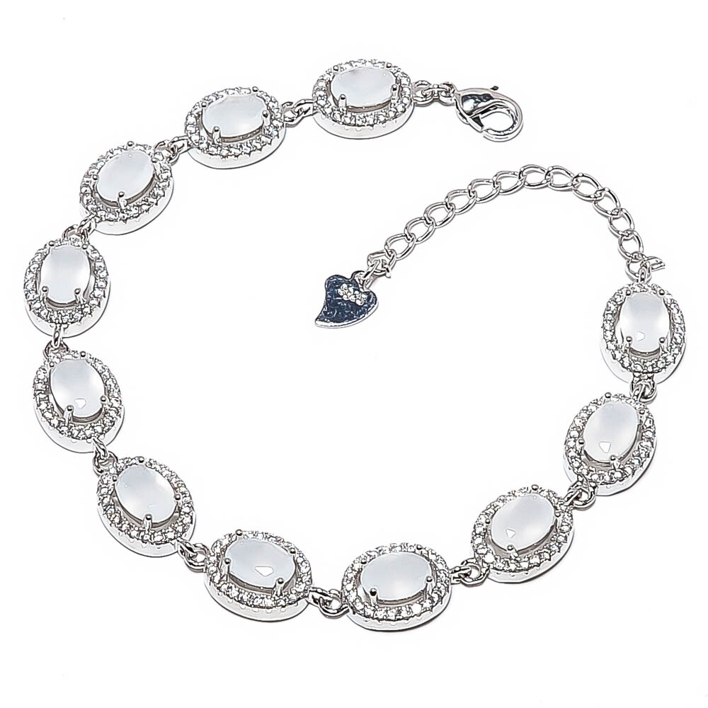 Aqua Chalcedony & White Cz 925 Sterling Silver Bracelet 6-8