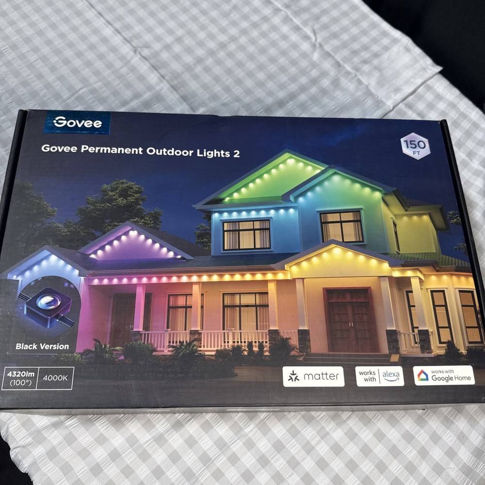 Govee Permanent Outdoor Lights 2, 150ft 90 RGWWIC LED Lights Black Version New