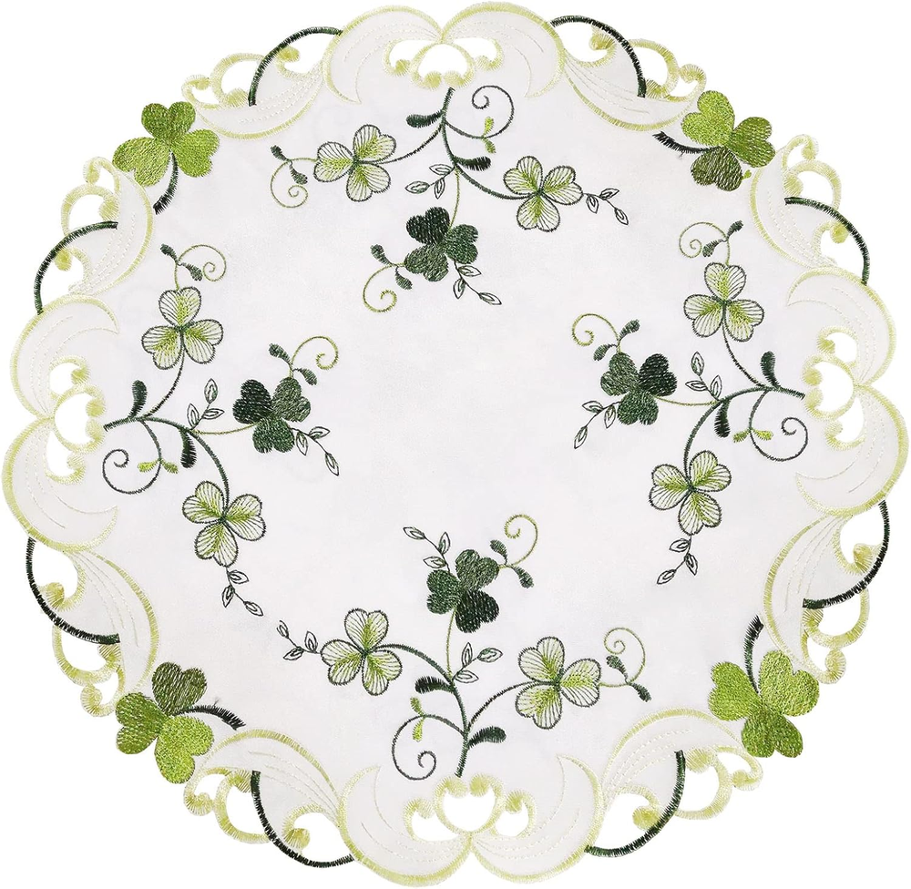 Embroidered Irish Clover St. Patrick’S Day Table Runner, Spring Shamrock Decorat
