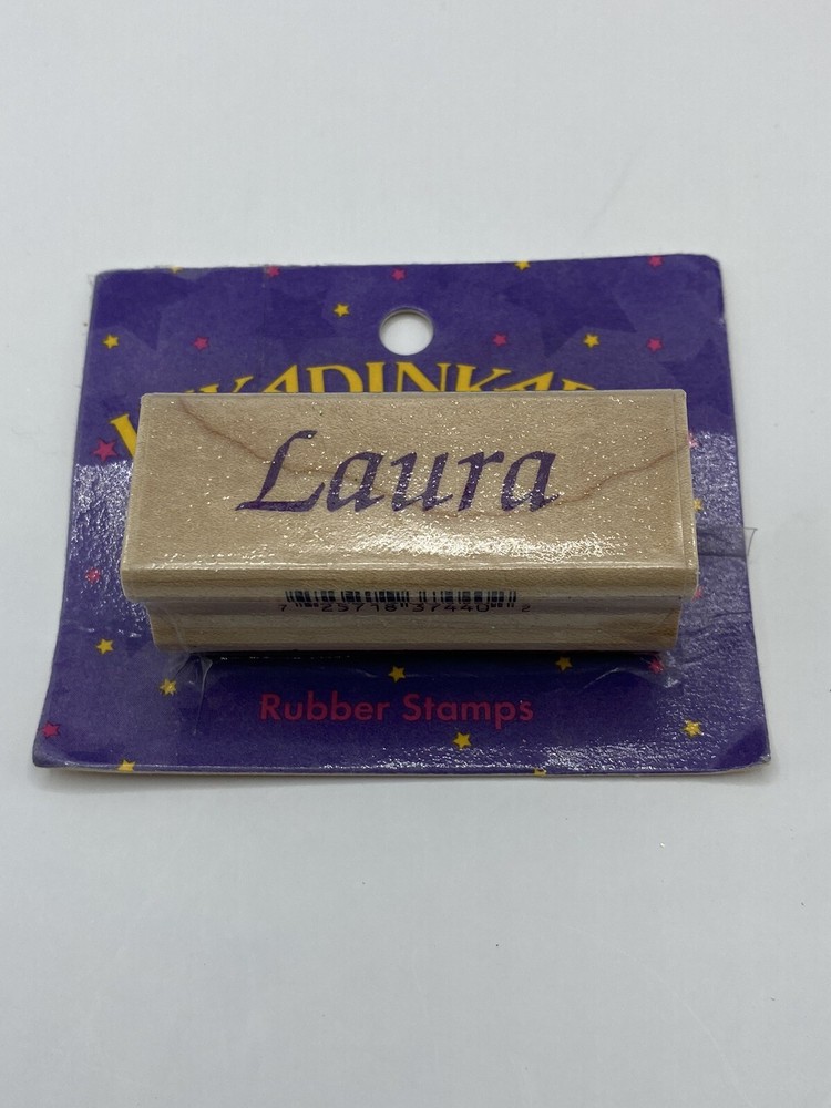 Laura Inkadinkado Name Personalized Calligraphy Rubber Stamp Wood Mounted 7399