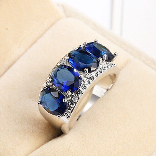 2.50Ct Round Cut Simulated Blue Sapphire Wedding Band Ring 14K White Gold Plated