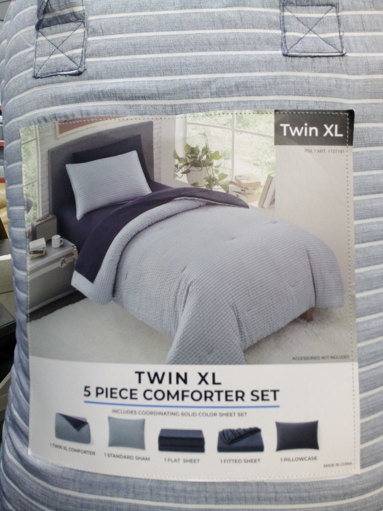Daniela 5-piece Twin XL Microfiber Textured Comforter & Sheet Set Blue
