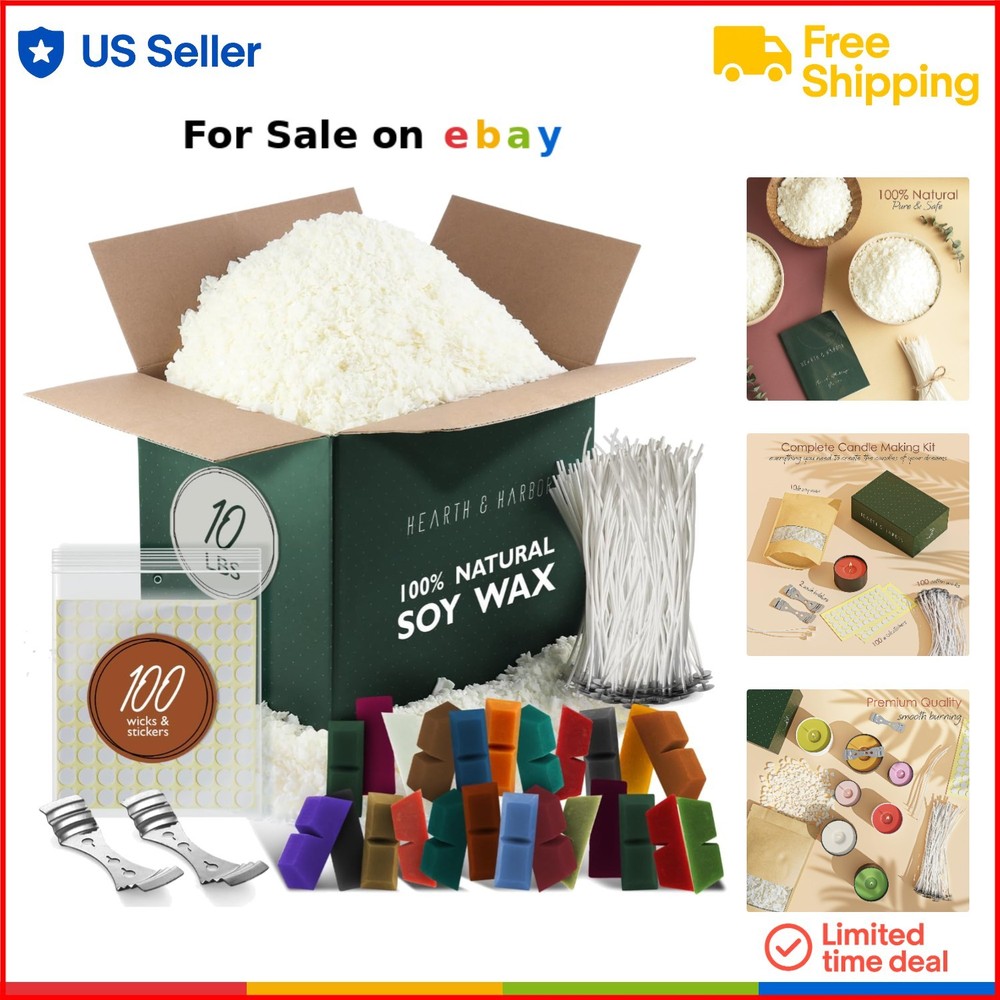 Natural Soy Wax Candle Making Kit 10lbs Wax Dyes Wicks Centering Device