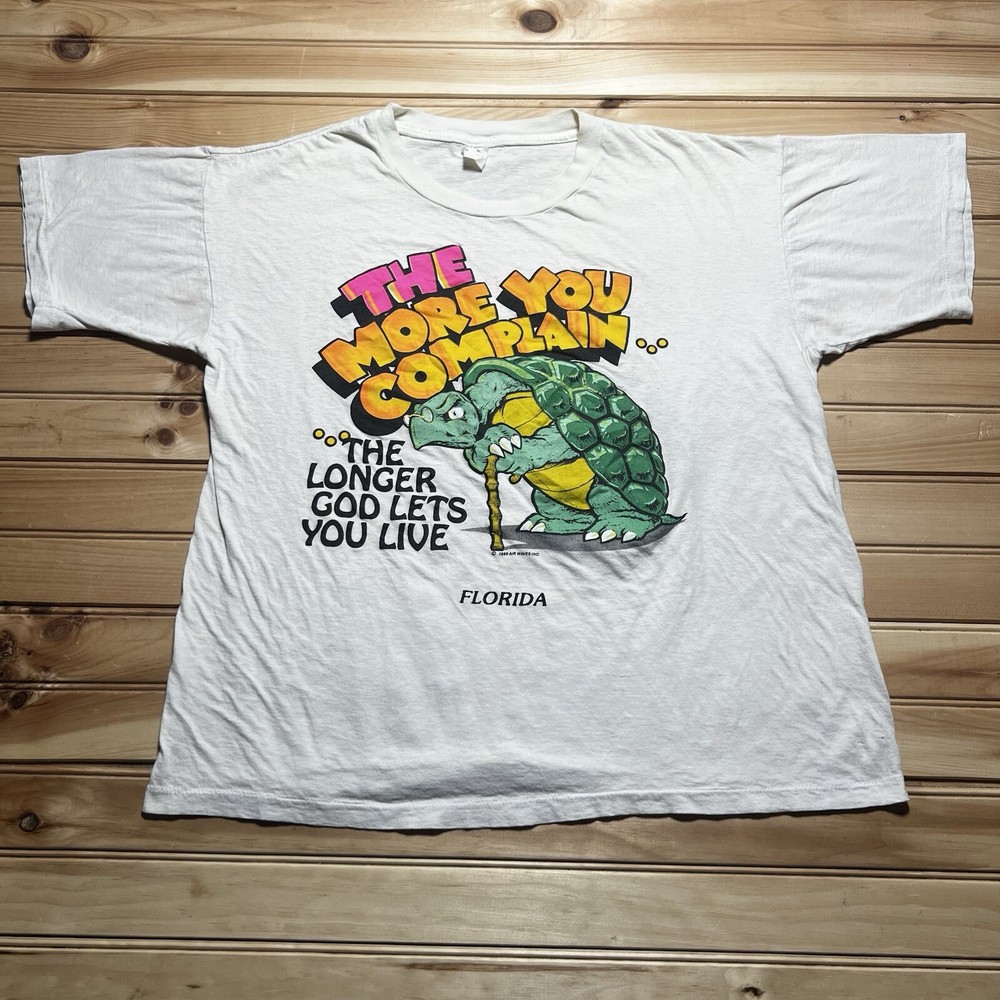 Vintage 1989 80s The More You Complain Longer You Live Turtle Shirt Size Large