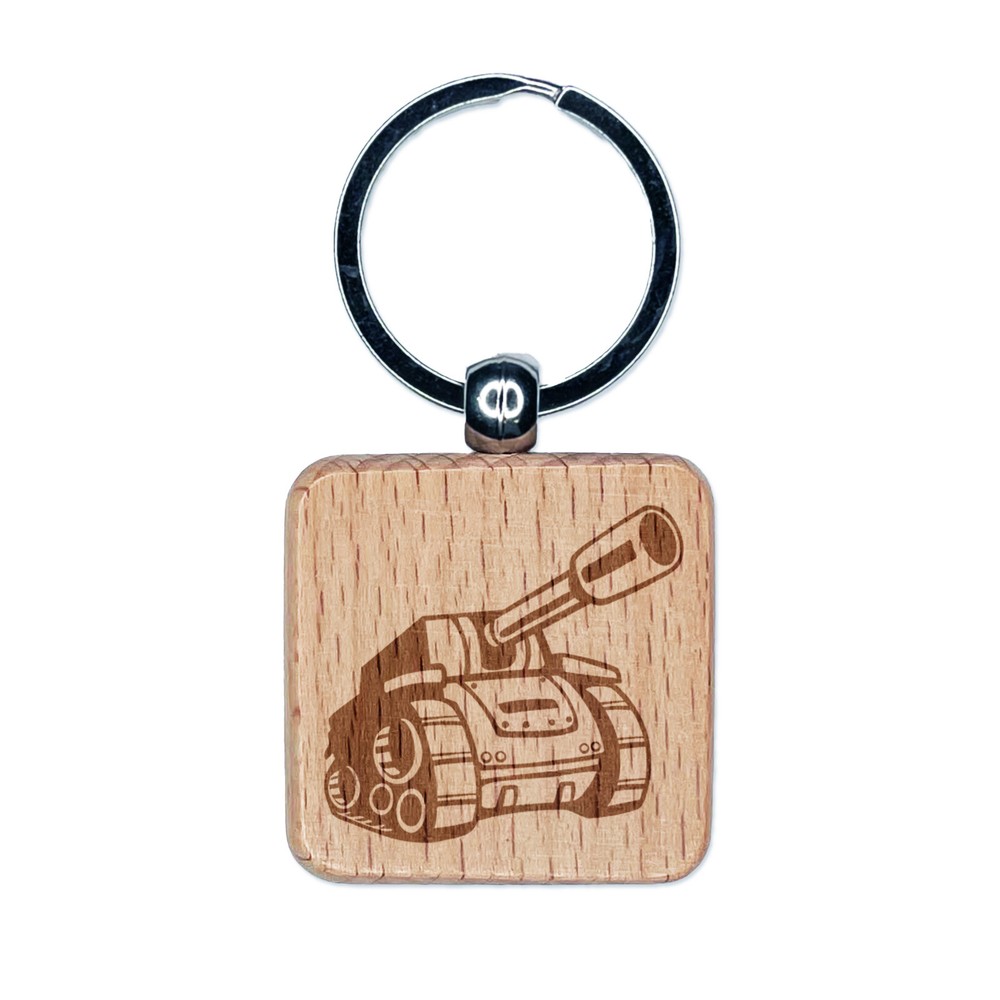 Military Tank Engraved Wood Keychain - Army-Themed Charm for Men