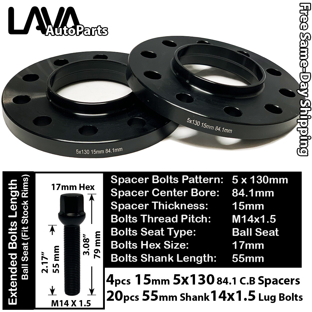 4PC 15MM THICK 5X130 84.1MM C.B WHEEL SPACER+14X1.5 BOLT FIT MERCEDES G CLASS