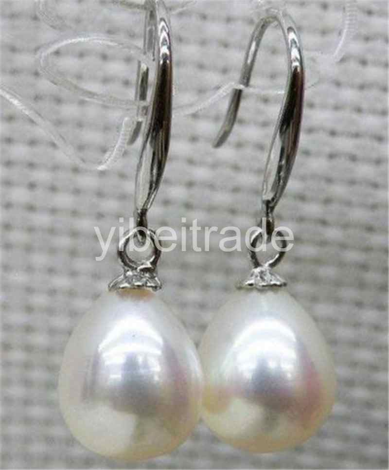 9x11mm White South Sea Pearl Dangle Earrings in 14K White Gold-image