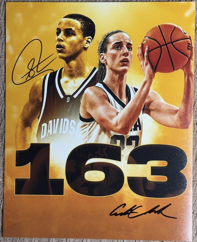 Фотография с автографом Стефа Карри и Кейтлин Кларк, 8x10 с сертификатом подлинности, Record 3s, WNBA, NBA