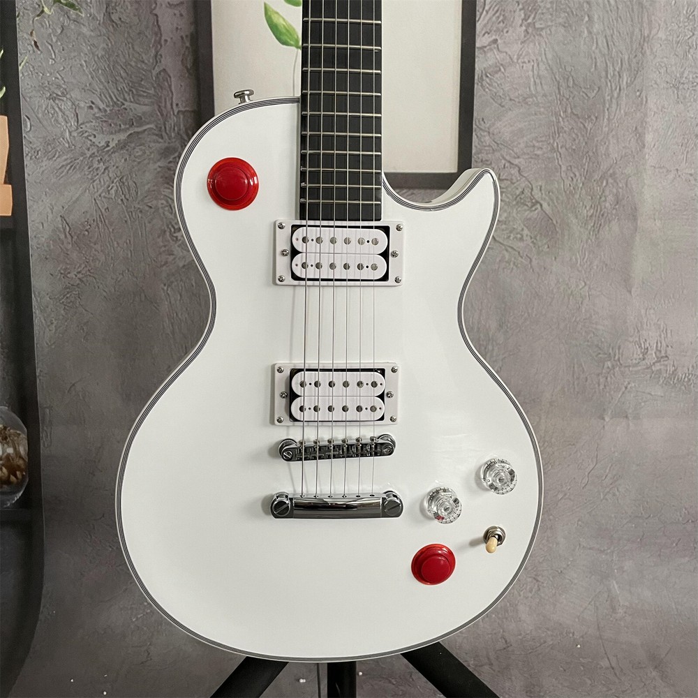 LP Custom Electric Guitar White Body 6 String HPL Fretboard Chrome Parts 2H