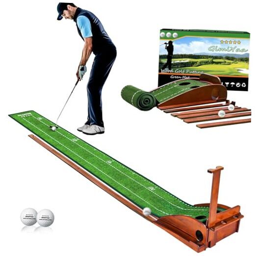 Golf Putting mat Green Indoor and Outdoor with Auto Ball Return,Game Brown