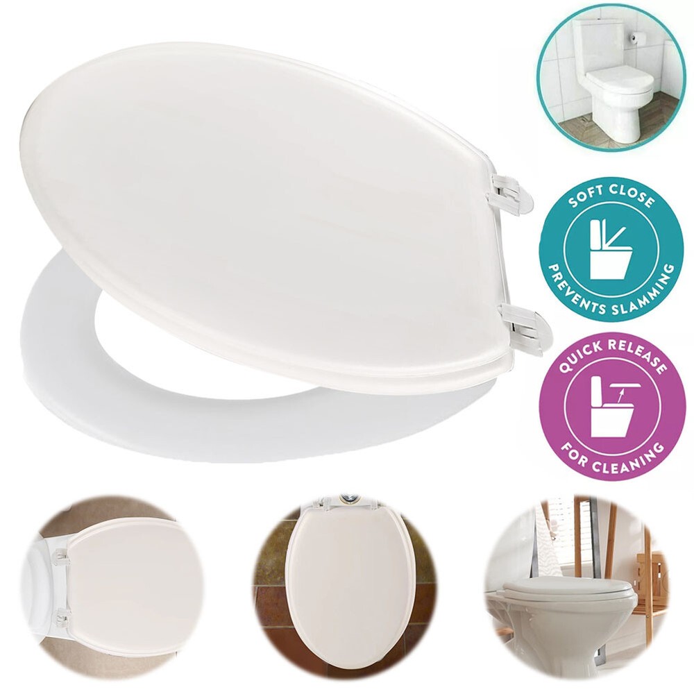 Luxury Round Soft Close Toilet Seat Top Fix Plastic Hinges Heavy Duty White