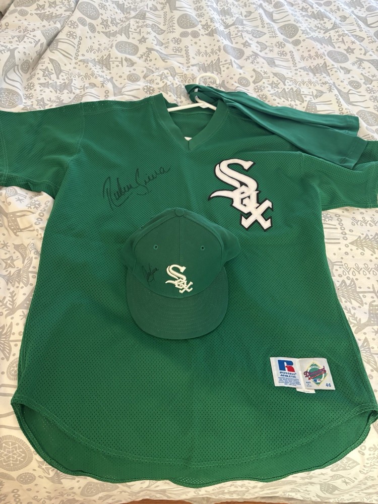 1998 Ruben Sierra Chicago White Sox Game Worn SIGNED GREEN Jersey Hat Team COA