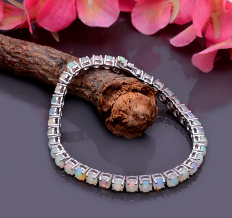 10 Ct Ethiopian Opal Round Tennis Bracelet Platinum Over Sterling Silver 6.5 In