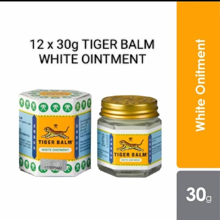 12 x 30g Tiger Balm White Ointment - headache, muscle pain relief & massage