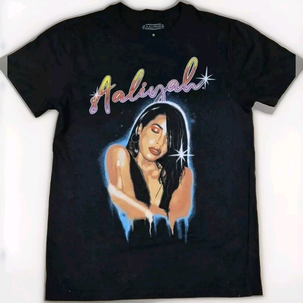 Aaliyah Old school R&B TShirt Vintage Music Graphic Print Tee Black Womens Small-image