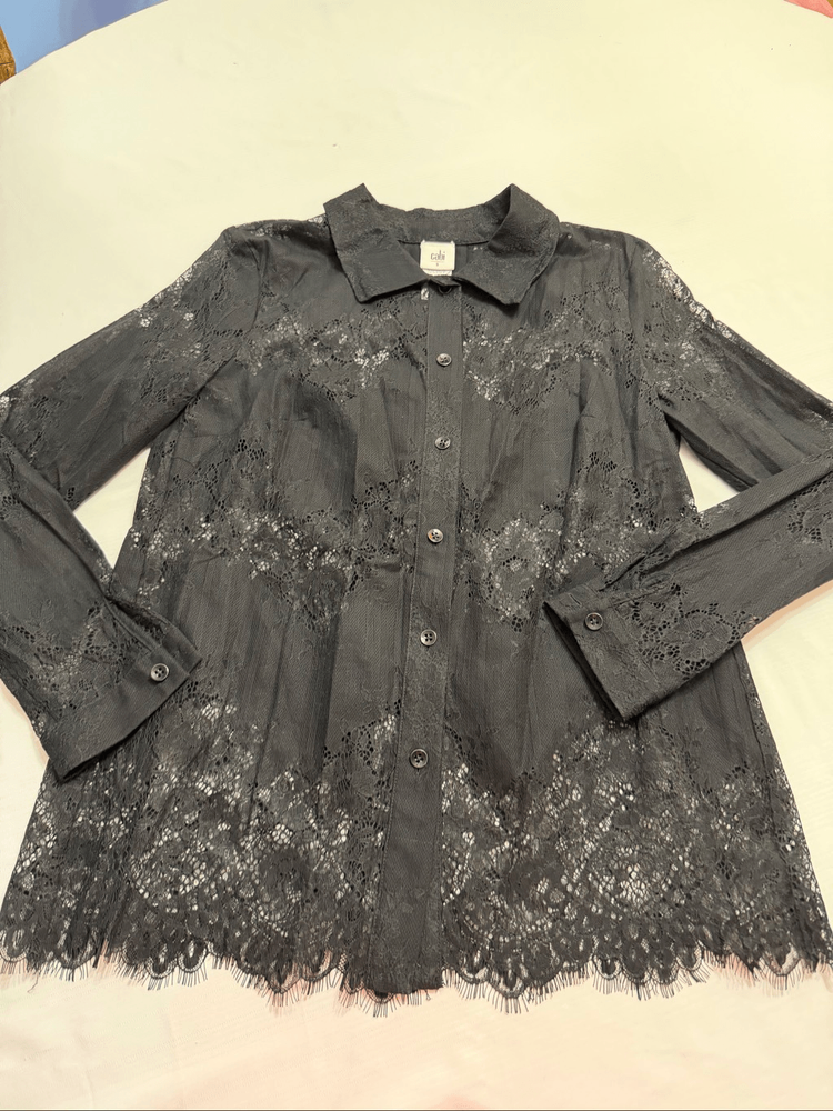 Cabi St. Regis Black Lace Lace Long Sleeve Button Down Blouse Women's Size Small