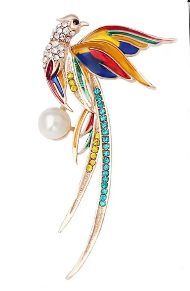 Multi Coloured Phoenix Enamel Badge Pin Bird Lapel Gift Coat Gold Plated