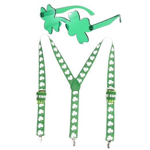 St-Patricks Day Accessories - Suspenders with shot glasses & Green Extra Large