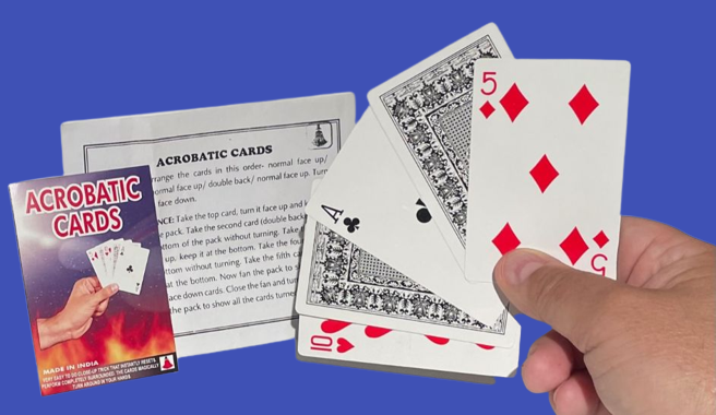 ACROBATIC CARDS Easy Pocket Packet Magic Trick Beginner Playing Set Change Place