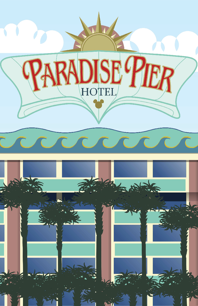 Disneyland Paradise Pier Hotel 13x19 Satin Art Print Poster