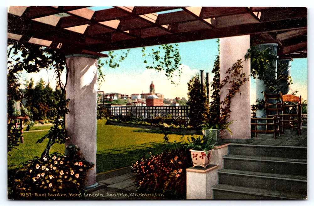 Original Old Vintage Outdoor Postcard Hotel Lincoln Garden Seattle Washington