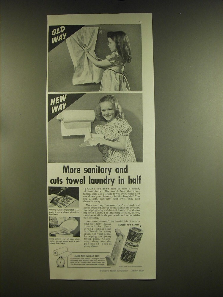 1939 Scott ScotTowels Paper Towels Ad - Old Way New Way