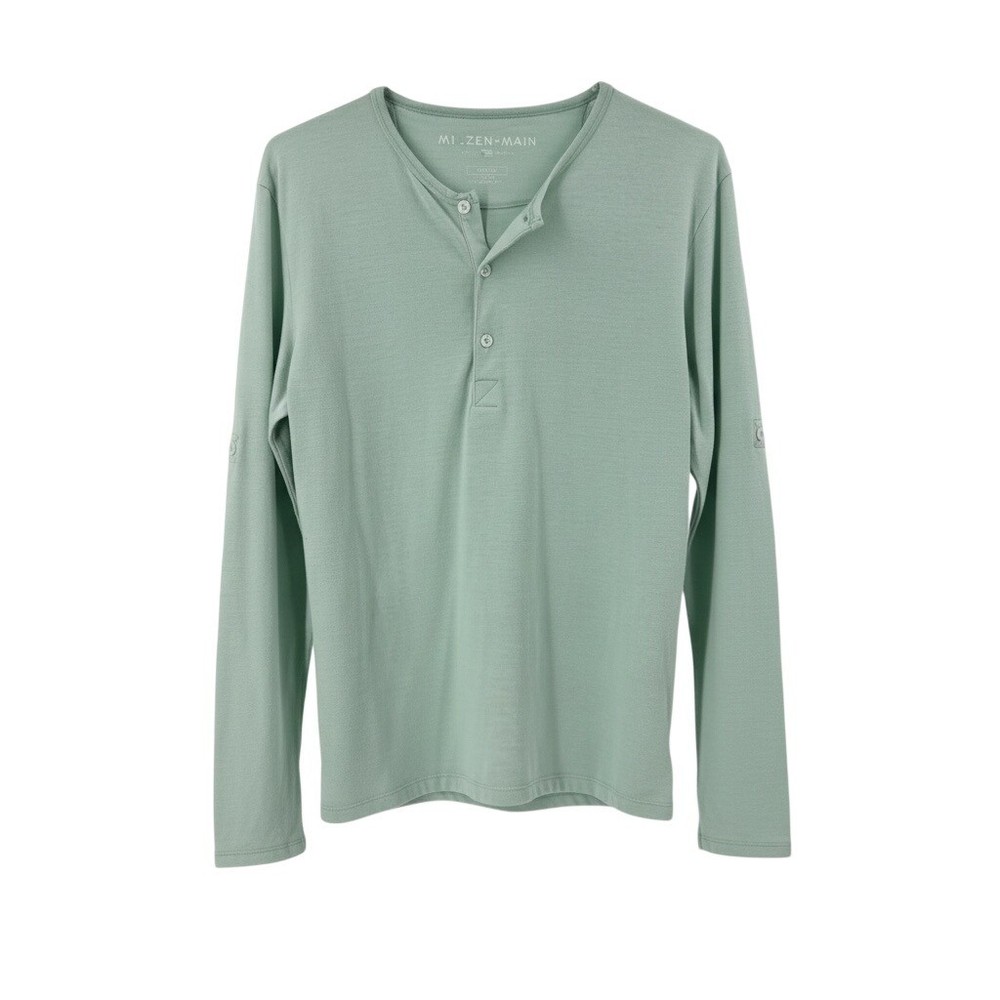 MIZZEN+MAIN Men's Long Sleeve Henley Shirt Light Green Size Medium Made in USA