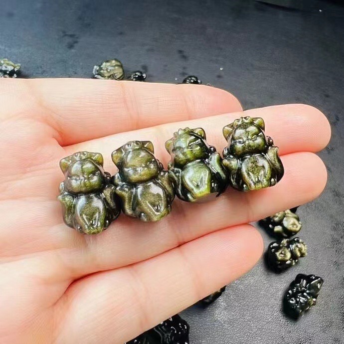 5pcs Hand-Carved Gold Obsidian Fox Skull Crystals for Healing