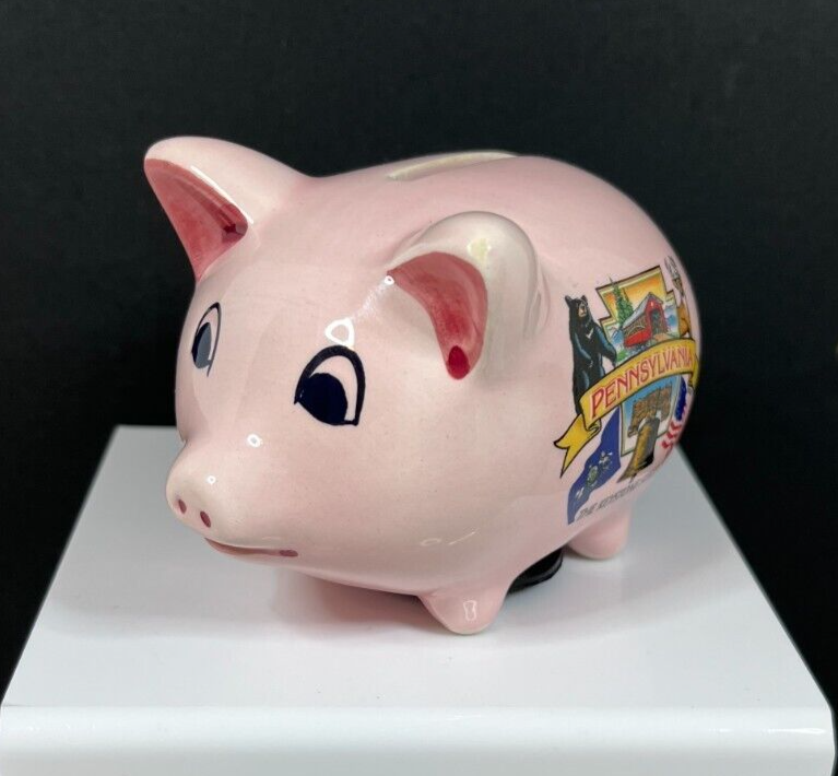 Vintage Pink Piggy Bank - Souvenir Pennsylvania The Keystone State