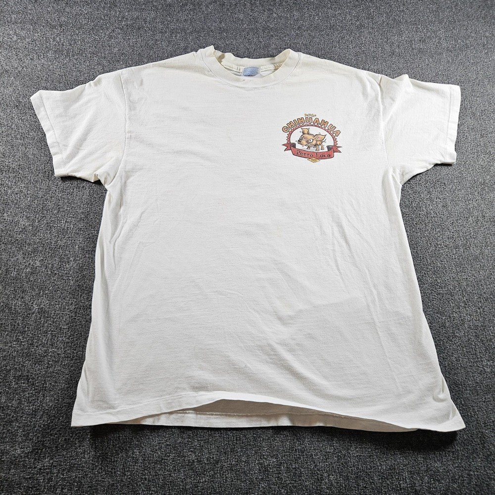 Vintage Hanes Psycho Chihuahua Shirt Mens XL White Perro Loco Dog Graphic 90s
