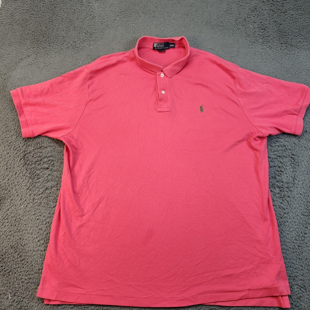 Polo Ralph Lauren Polo Shirt Mens 2XL Pink Green Pony Logo Short Sleeve Cotton