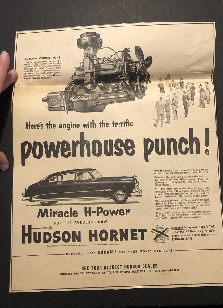 Vintage 1950’s Hudson Hornet Car Automobile Newspaper Ad 0C25 998