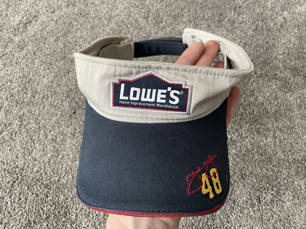 Lowes Nascar Visor Hat Cap Beige Blue Strap Back Jimmie Johnson 48 Racing Car